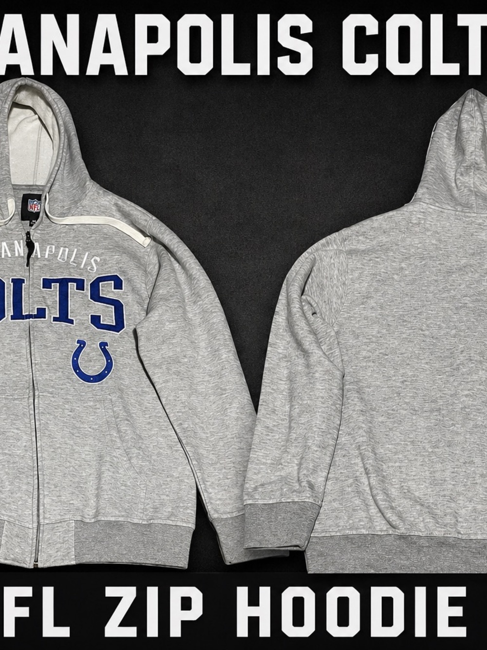 Indianapolis Colts NFL zip Hoodie Men’s M gray logo Football Sweatshirt
